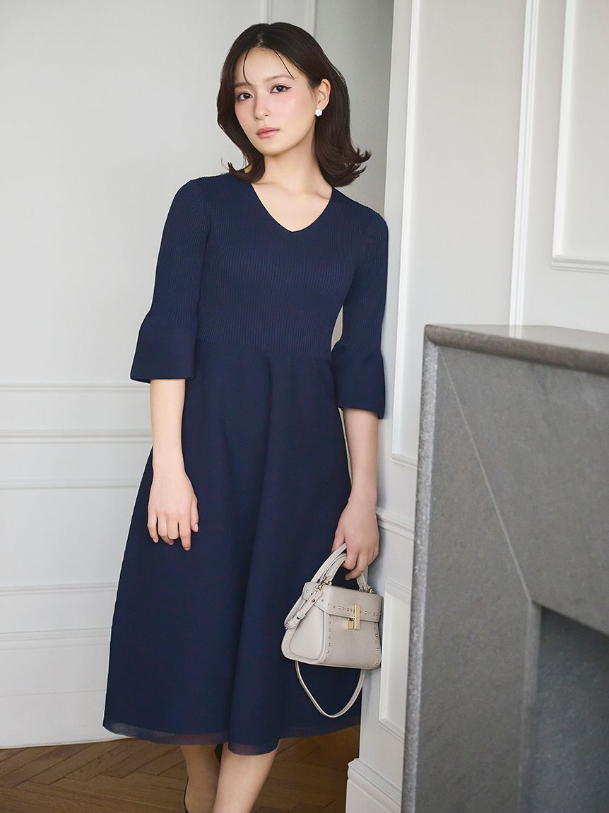 CELFORD「【洗える】ベルスリーブホールガーメントワンピース」|ワンピース|NVY