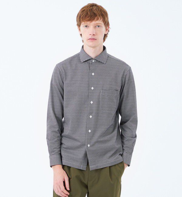 MACKINTOSH PHILOSOPHY「ホリゾンタルカラー ジャージーシャツ ギンガム/無地」|シャツ・ブラウス|ブラックギンガム