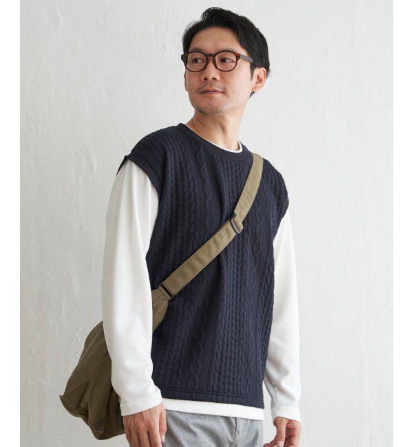 ikka「フクレジャガードフェイクベストロンT」|Tシャツ・カットソー|ネイビーブルー