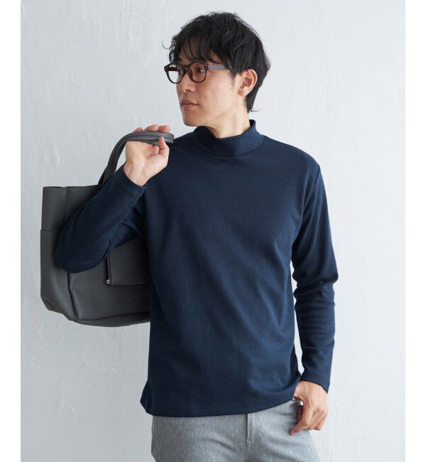 IKKA LOUNGE「ポンチモックネックロンTシャツ」|Tシャツ・カットソー|ネイビーブルー