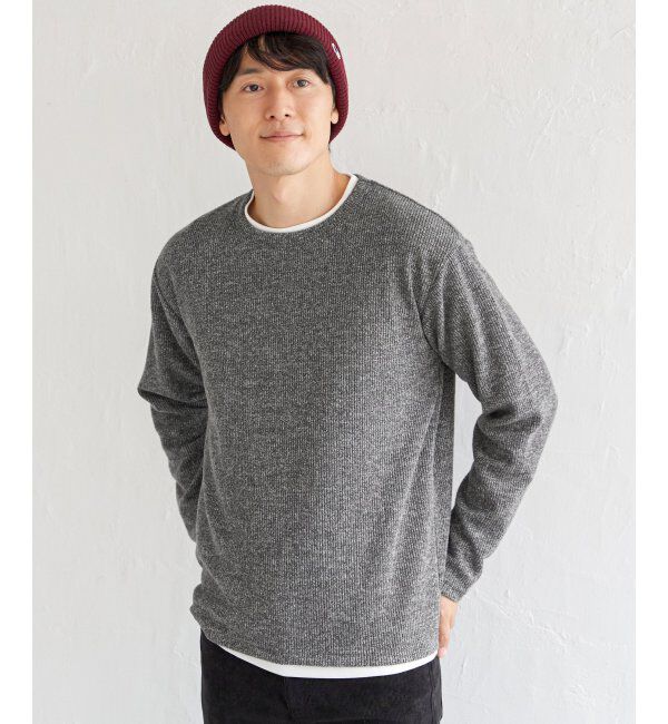 ikka「【2点セット】メランジ畦プルオーバーインナーセット」|パーカー|ブラック