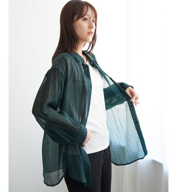 ikka「シアーバックシャーリングシャツ」|シャツ・ブラウス|ダークグリーン