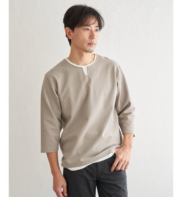 ikka「【抗菌防臭】GOKU楽冷感7分袖キーネック」|Tシャツ・カットソー|