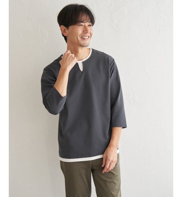 ikka「【抗菌防臭】GOKU楽冷感7分袖キーネック」|Tシャツ・カットソー|