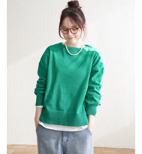 Lbc with Life「コットンPドロップショルダーニット」|カーディガン|グリーン