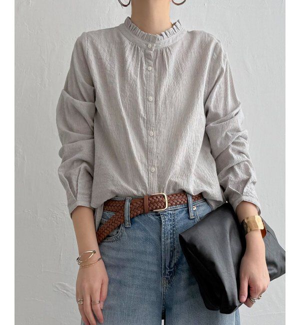 Lbc with Life「オーガニックコットン襟フリル2WAYブラウス」|シャツ・ブラウス|グレー