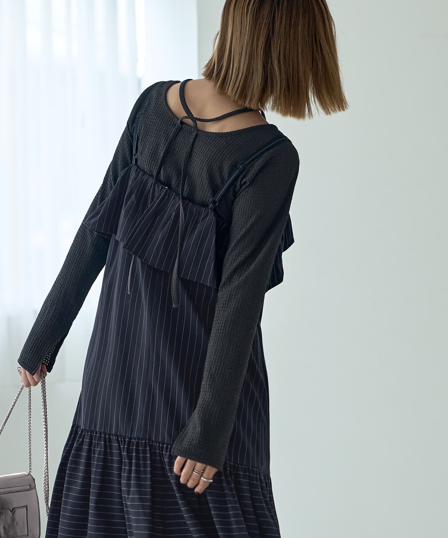 STYLE DELI「ピンストライプ柄キャミ型ジャンパースカート」|ワンピース|