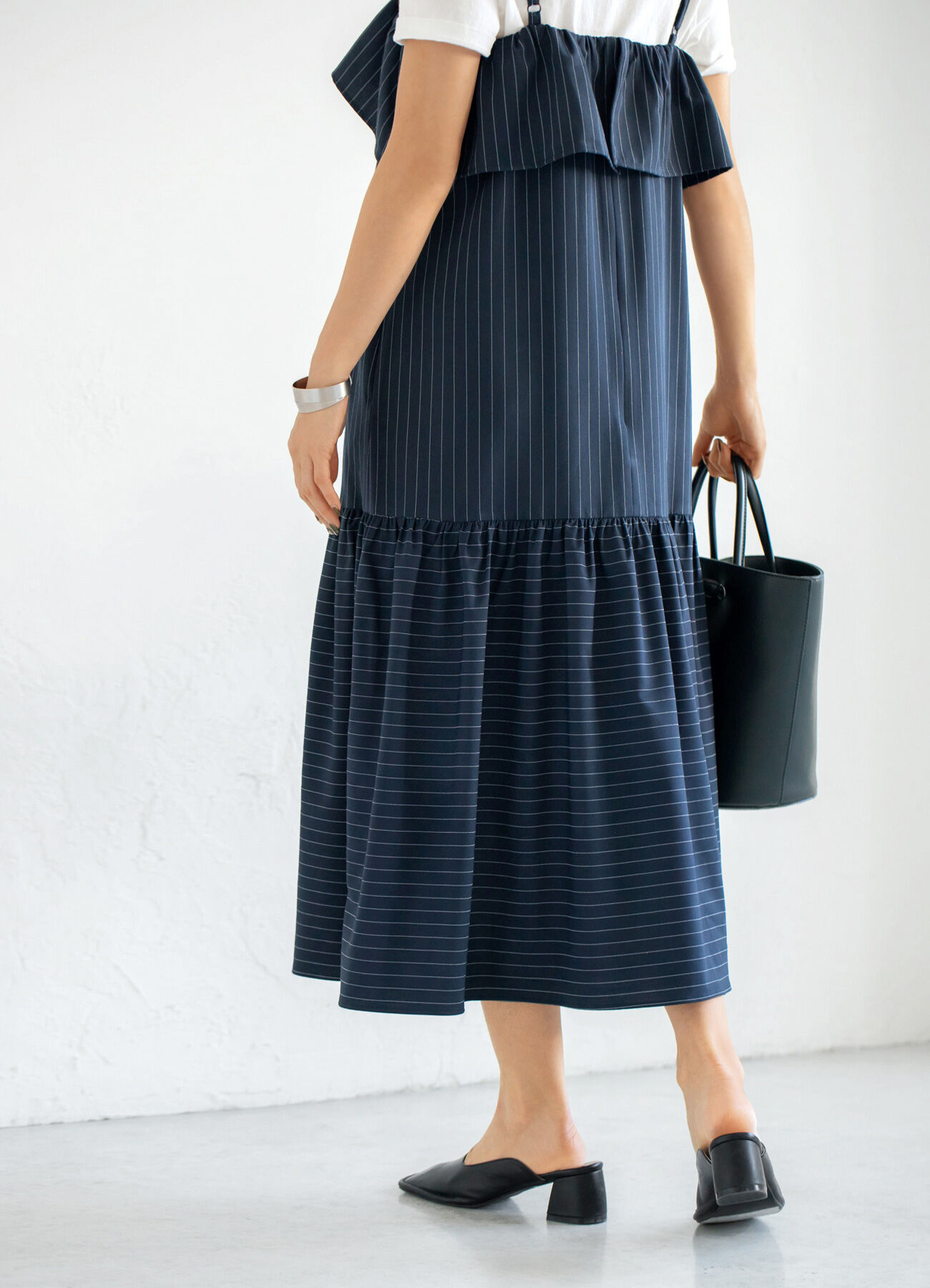 STYLE DELI「ピンストライプ柄キャミ型ジャンパースカート」|ワンピース|