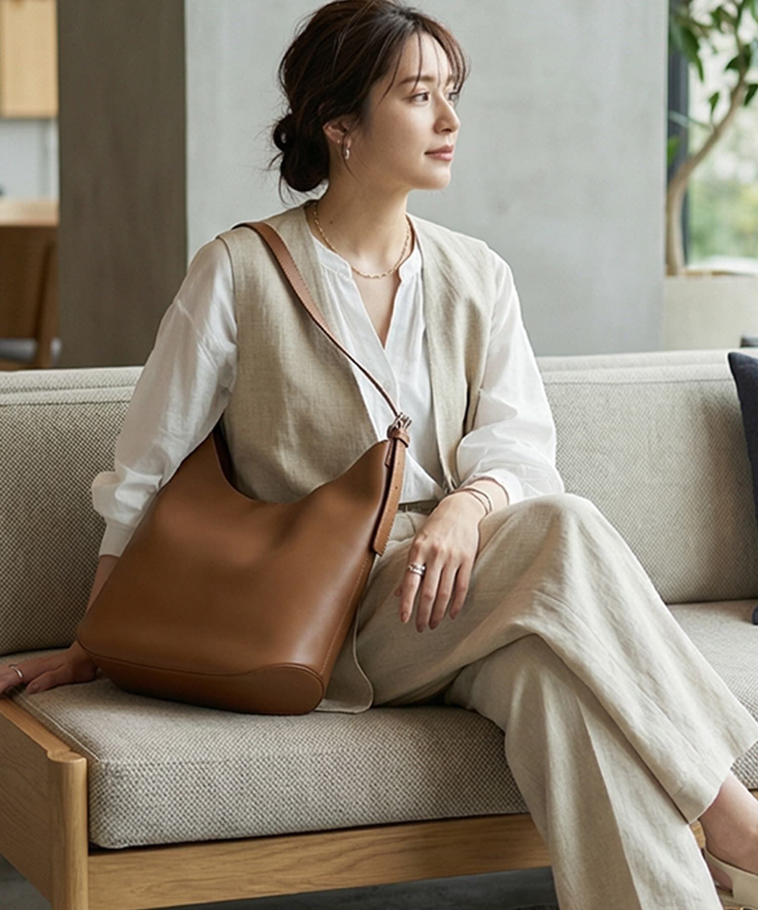 STYLE DELI「【DELI by】アーキテクトフォルムリアルレザーバケットバッグ」|トートバッグ|