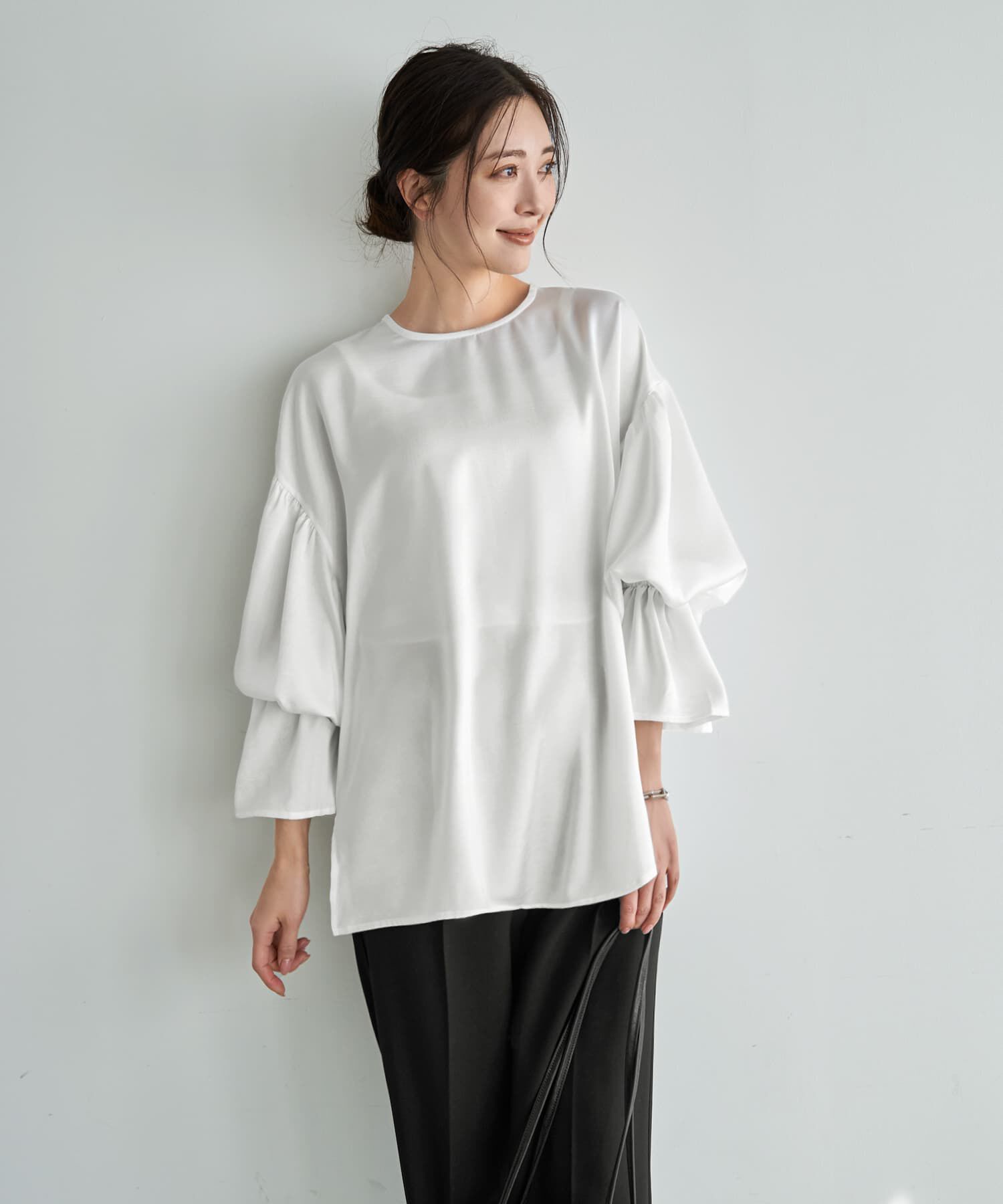 STYLE DELI「シボ生地ブラウジングスリーブブラウス」|シャツ・ブラウス|