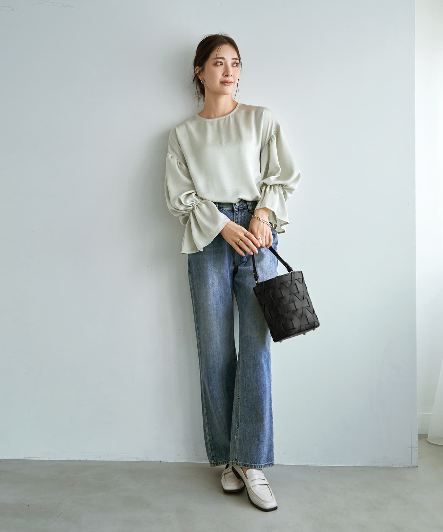 STYLE DELI「シボ生地ブラウジングスリーブブラウス」|シャツ・ブラウス|