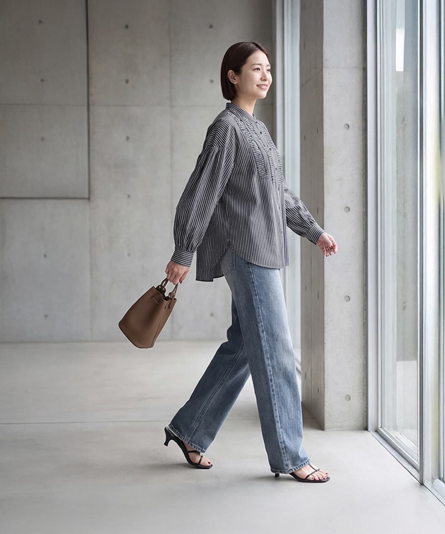 STYLE DELI「ストライプ柄ヨーク装飾バンドカラーシャツ」|シャツ・ブラウス|