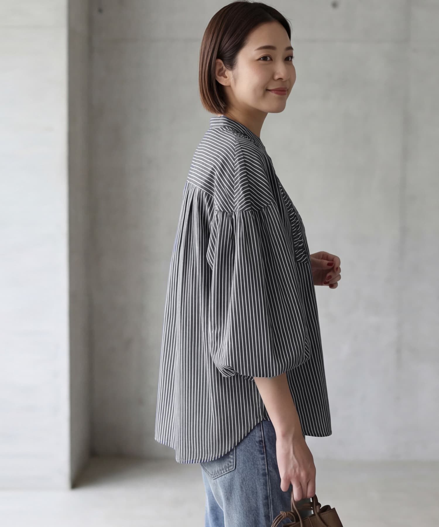 STYLE DELI「ストライプ柄ヨーク装飾バンドカラーシャツ」|シャツ・ブラウス|