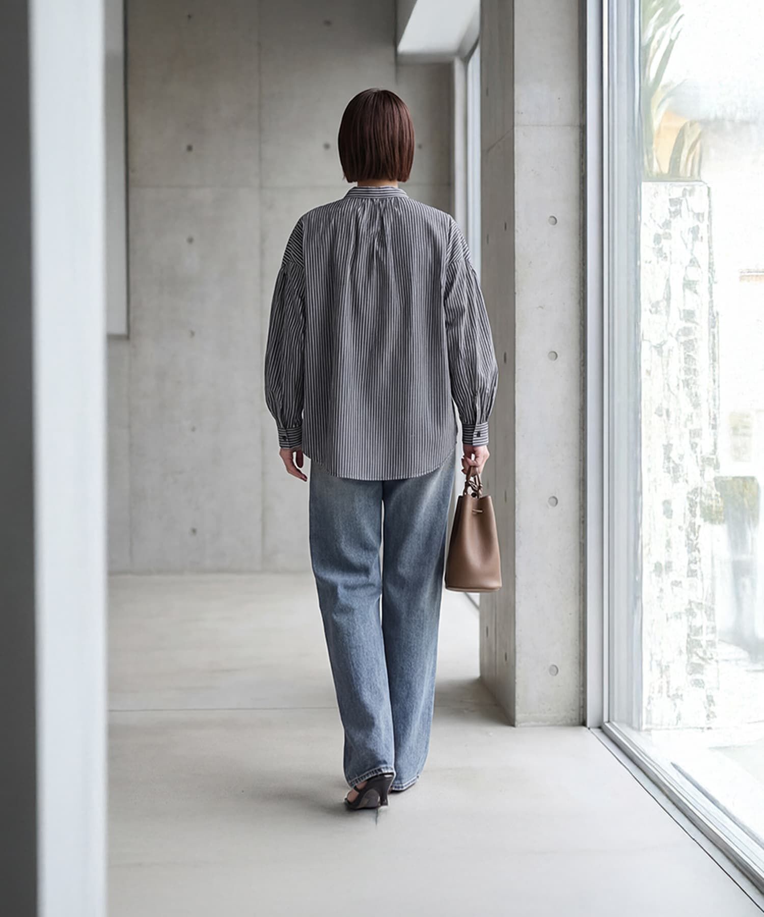 STYLE DELI「ストライプ柄ヨーク装飾バンドカラーシャツ」|シャツ・ブラウス|