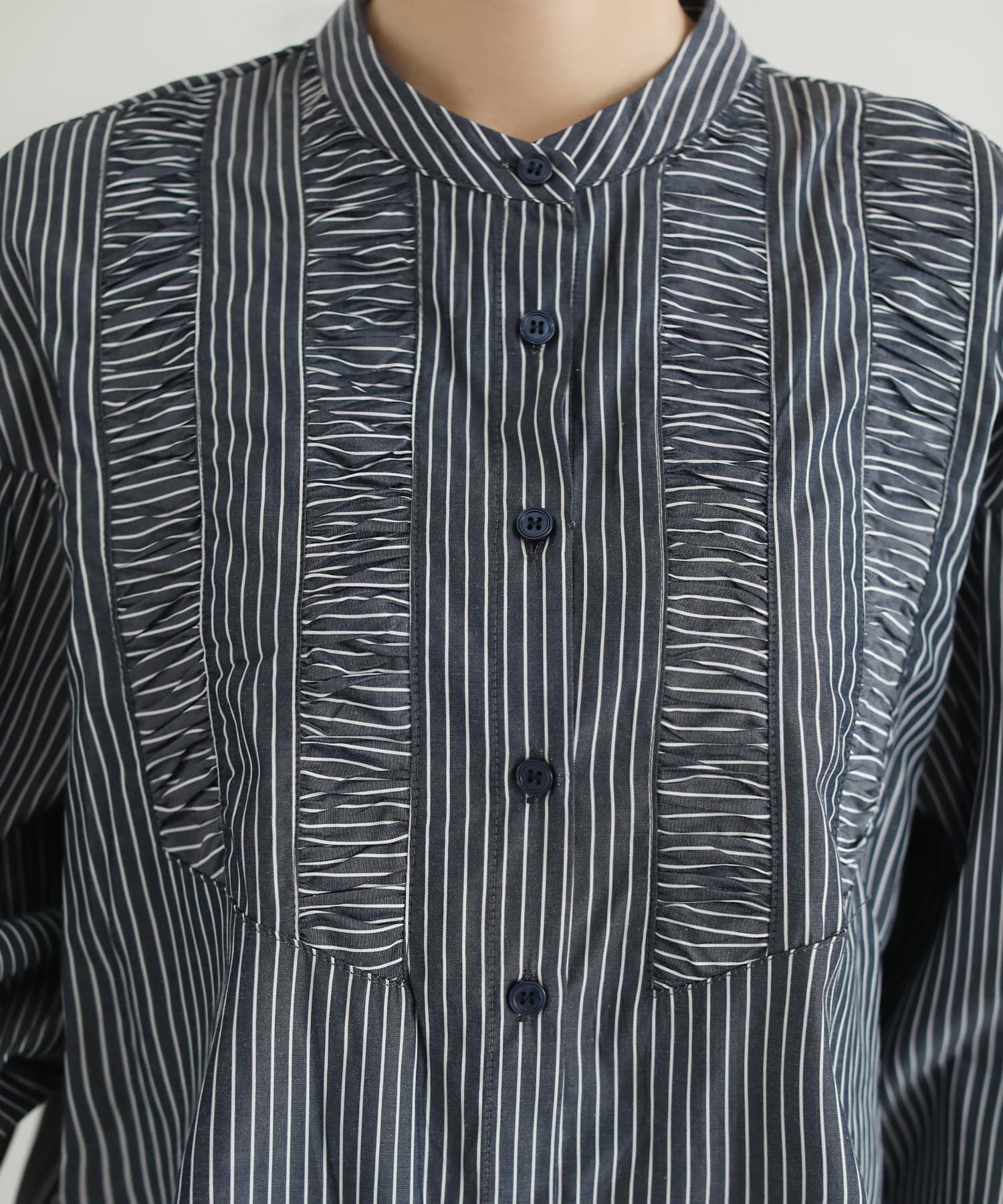 STYLE DELI「ストライプ柄ヨーク装飾バンドカラーシャツ」|シャツ・ブラウス|