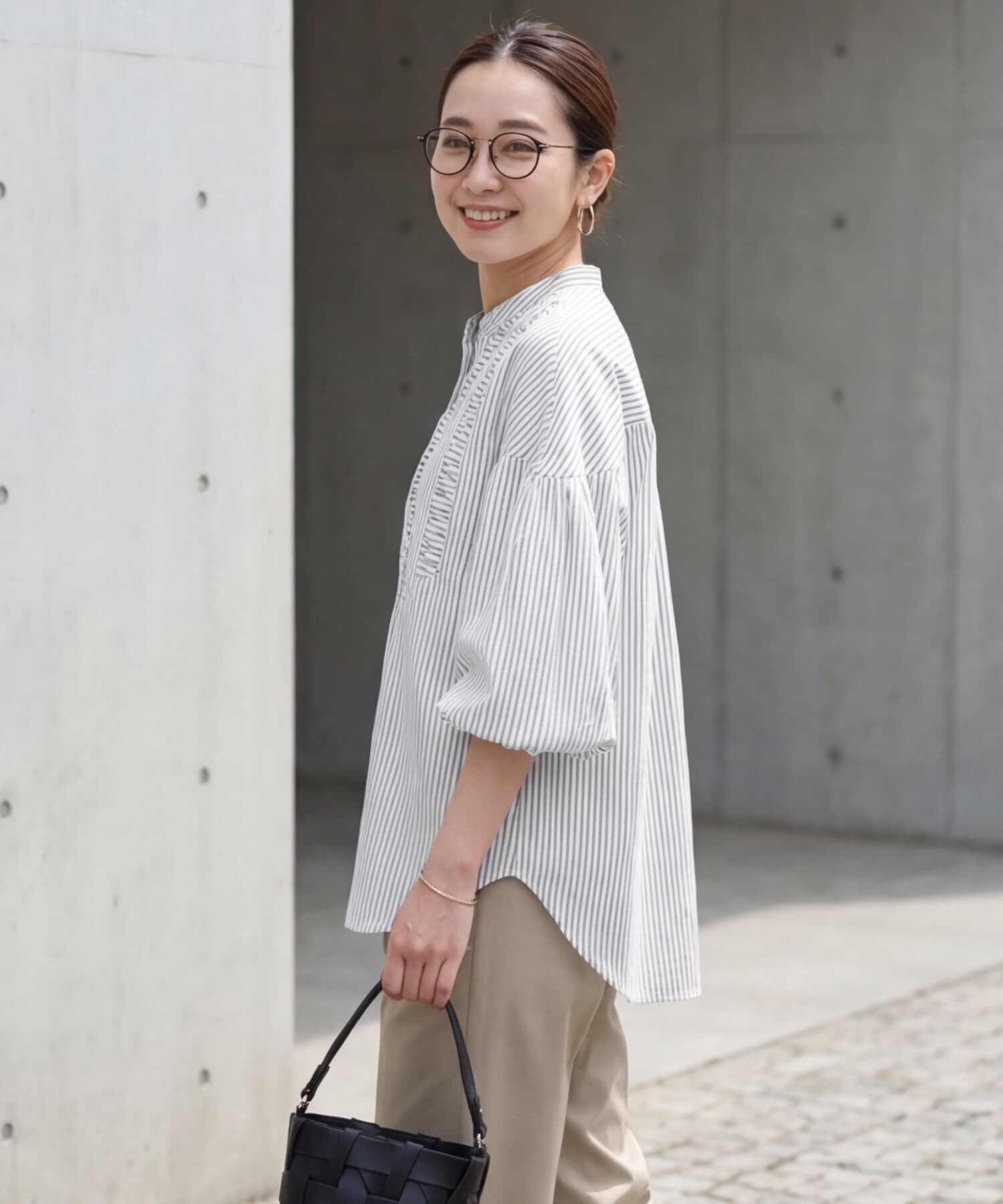 STYLE DELI「ストライプ柄ヨーク装飾バンドカラーシャツ」|シャツ・ブラウス|