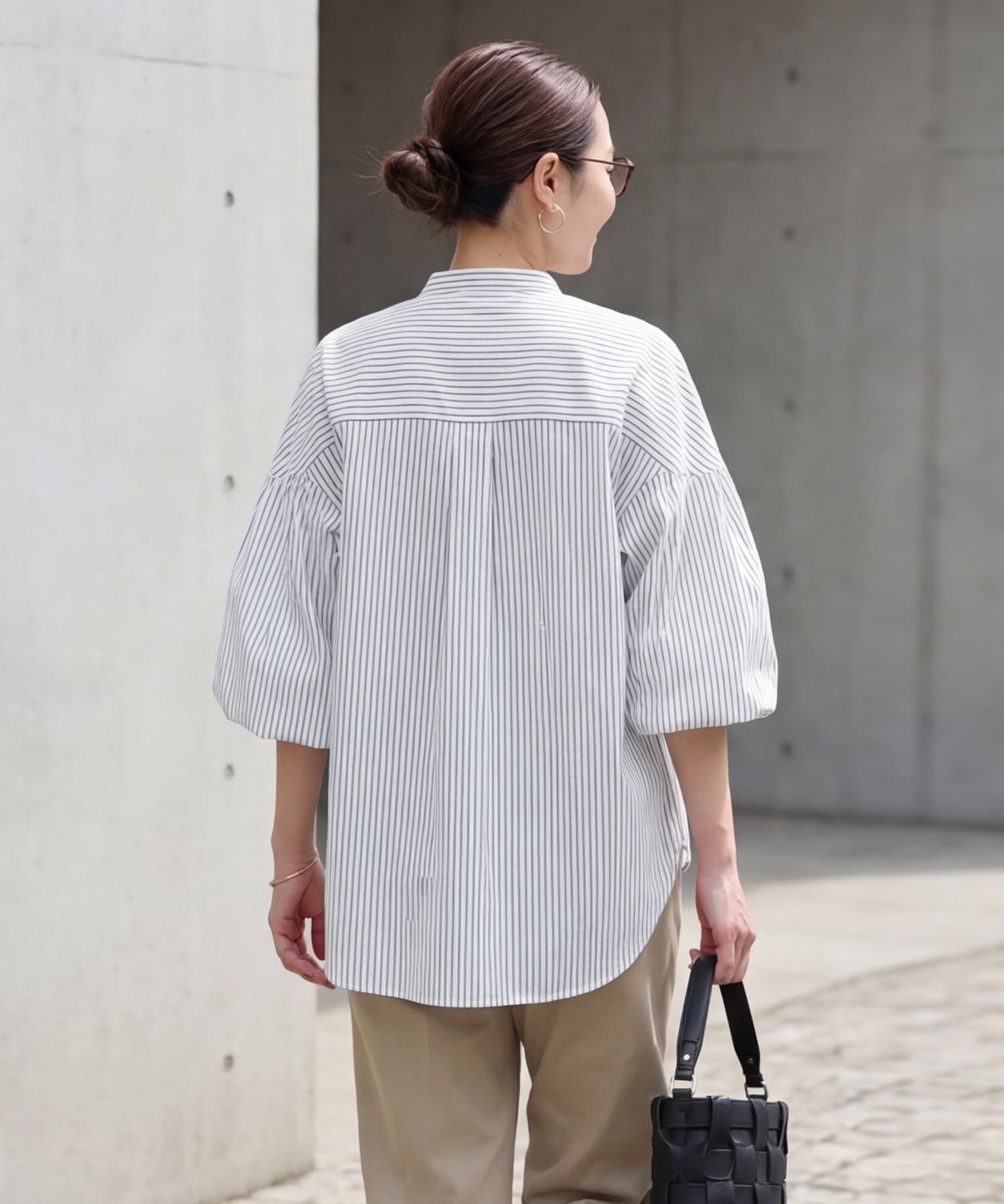 STYLE DELI「ストライプ柄ヨーク装飾バンドカラーシャツ」|シャツ・ブラウス|