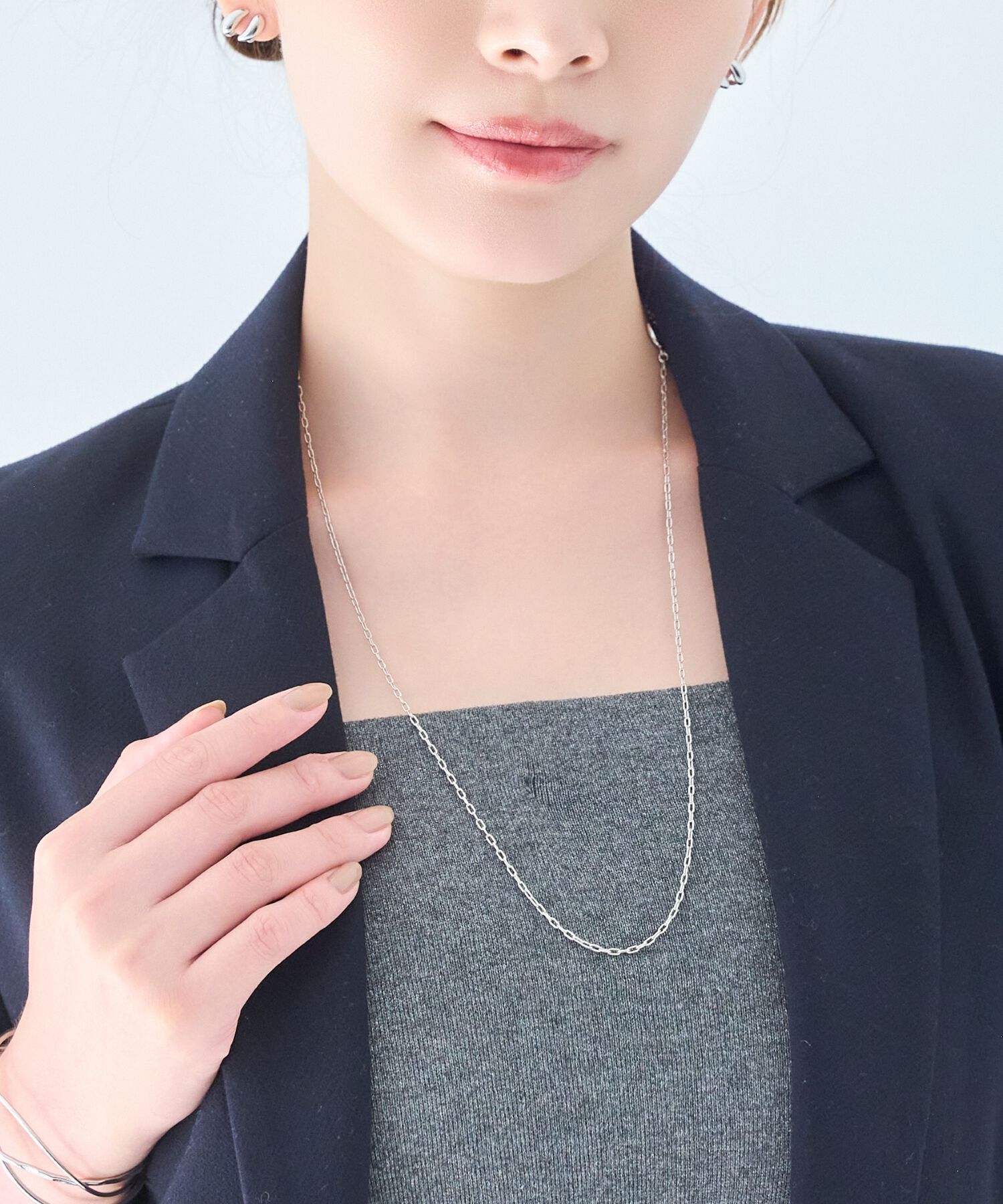  「【金属アレルギー対応】Y字マルチwayロングコインチェーンネックレス　シルバー」|ネックレス|