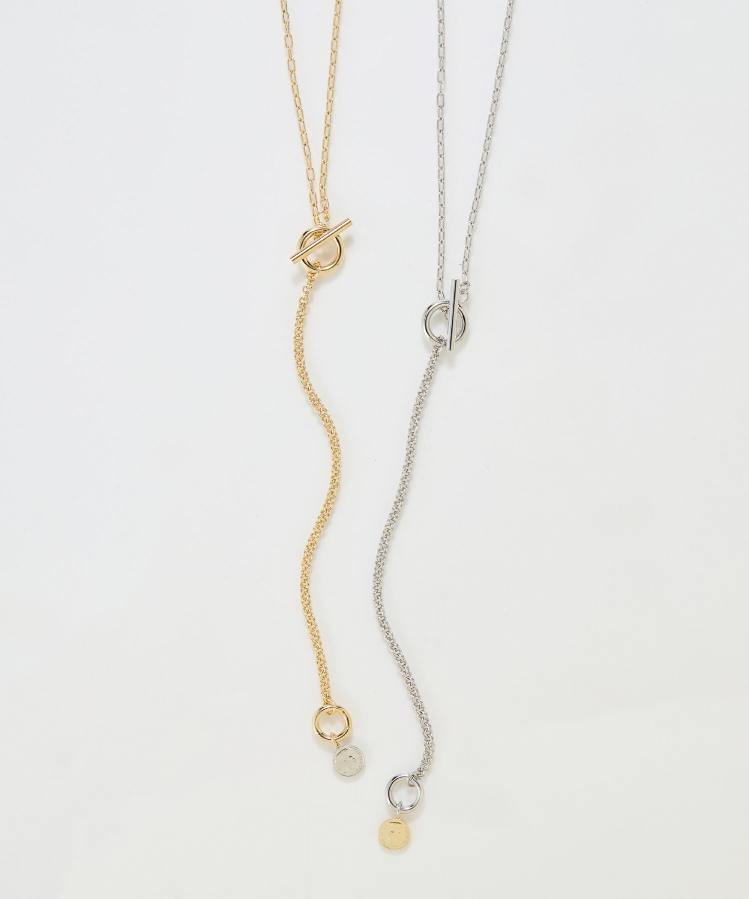  「【金属アレルギー対応】Y字マルチwayロングコインチェーンネックレス　シルバー」|ネックレス|