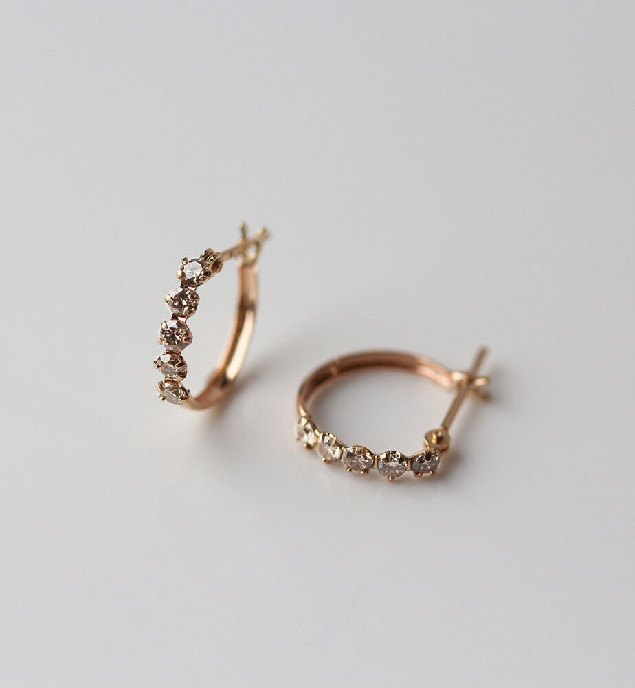  「シャンパンダイヤモンド スナップ フープ ピアス  | K10YG」|ピアス|