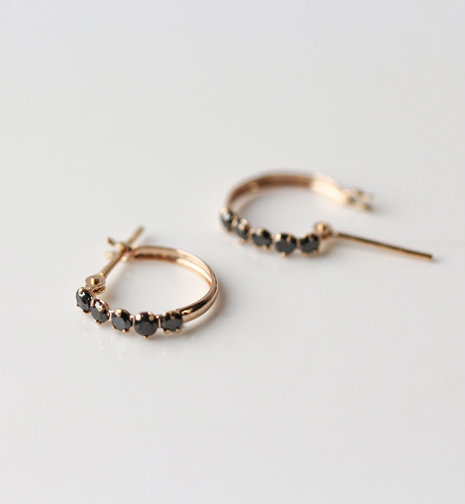  「ブラックダイヤモンド スナップ フープ ピアス  | K10YG」|ピアス|