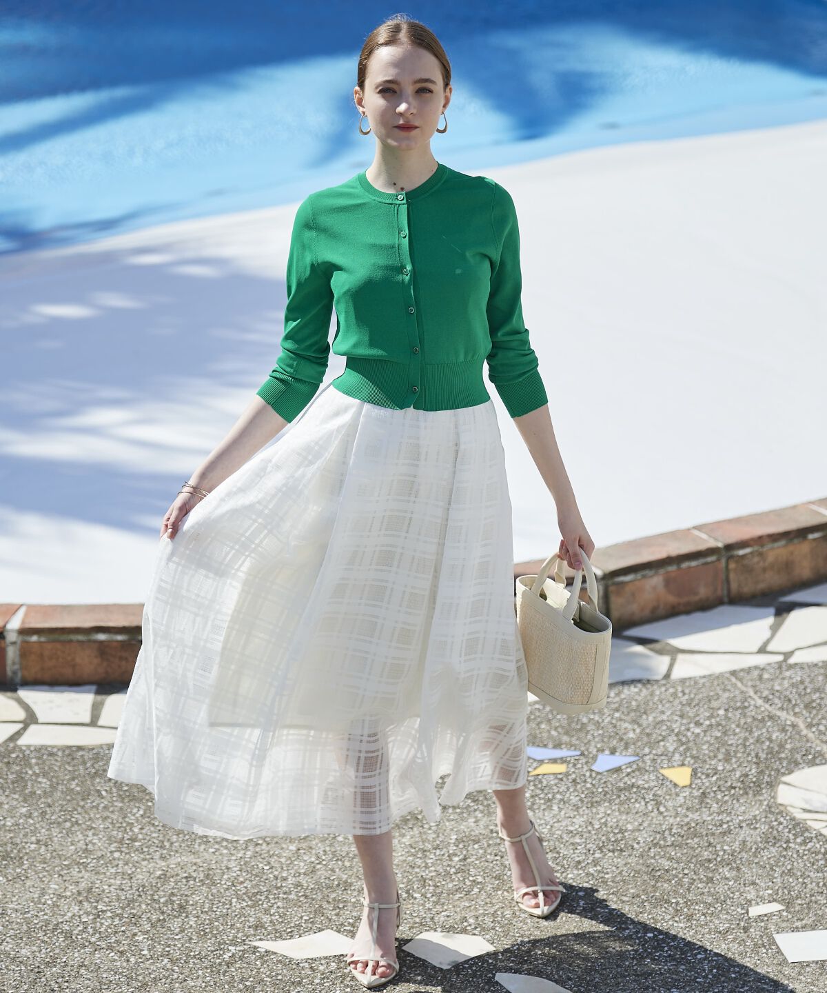 アンドクチュール「シアーチェックタックフレアスカート」|フレア|オフ