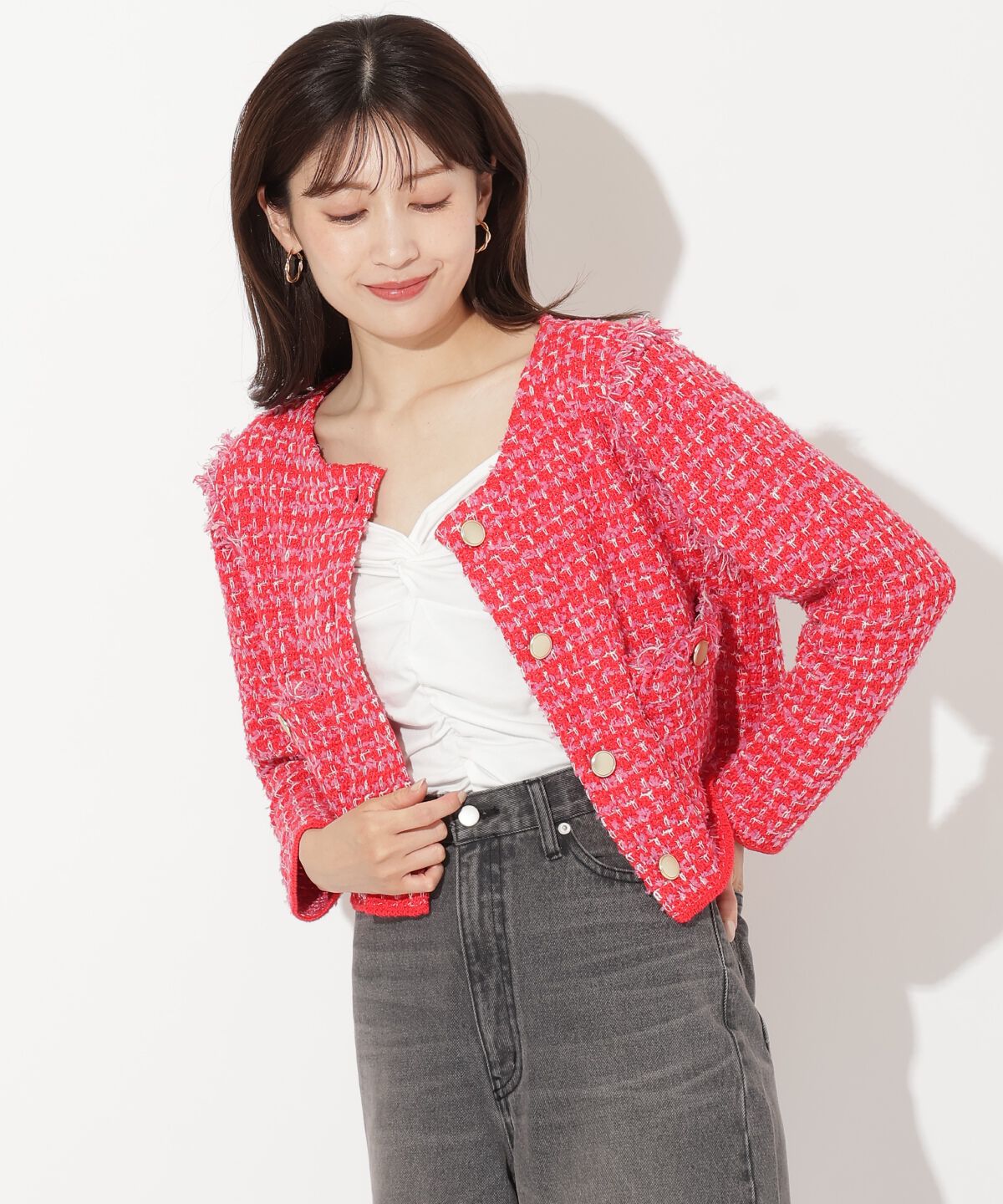 アンドクチュール「フリンジニットツイードカーディガン」|その他|