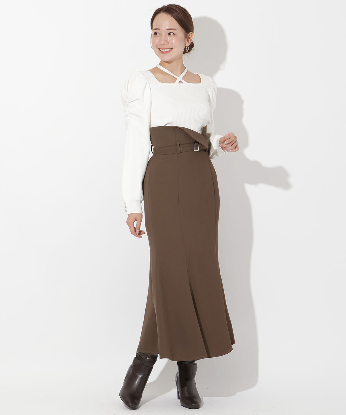 アンドクチュール「ウエスト折り返しマーメイドスカート」|スカート|ブラウン