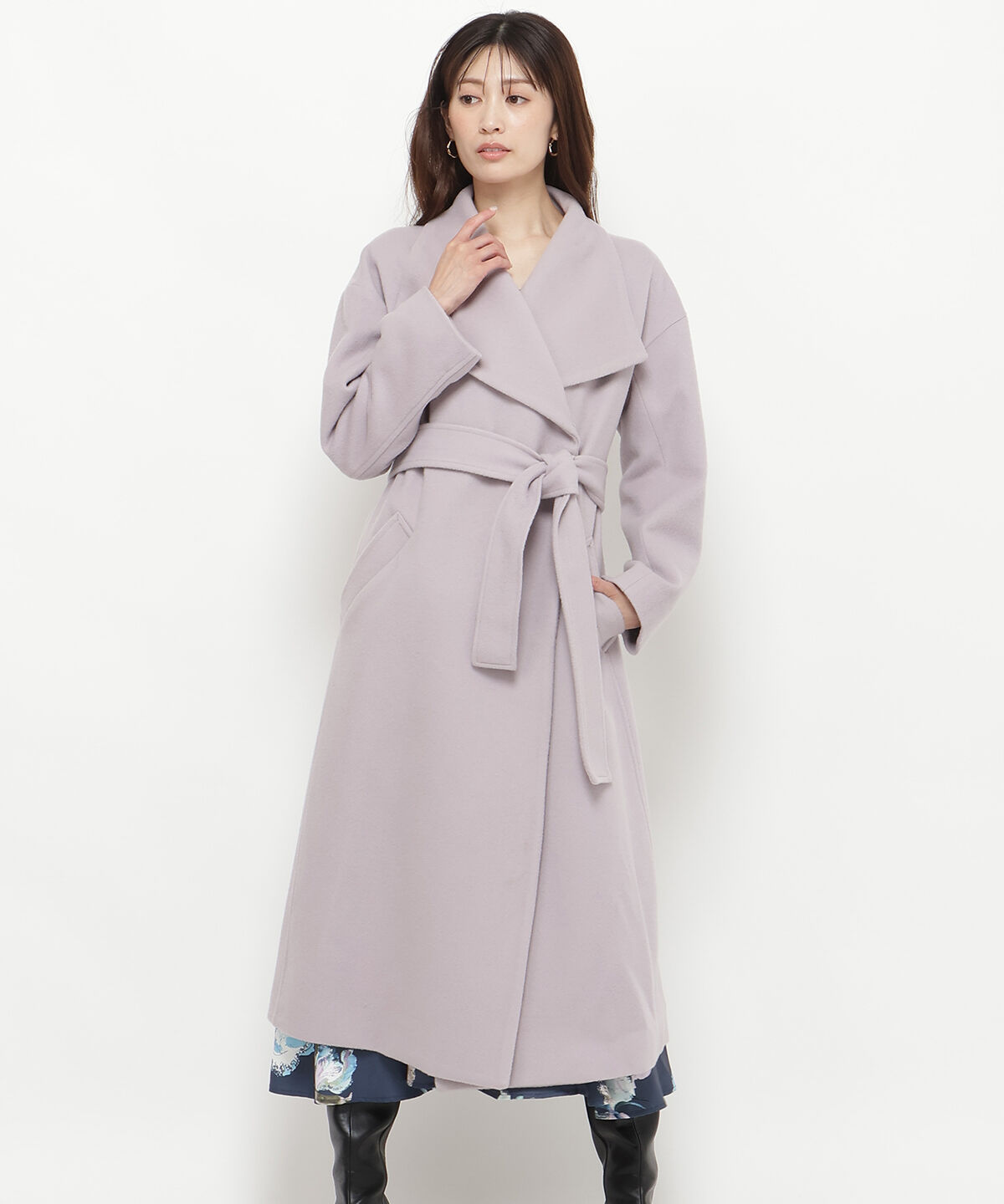 アンドクチュール「ウールビーバービッグカラーロングコート」|ダウン|