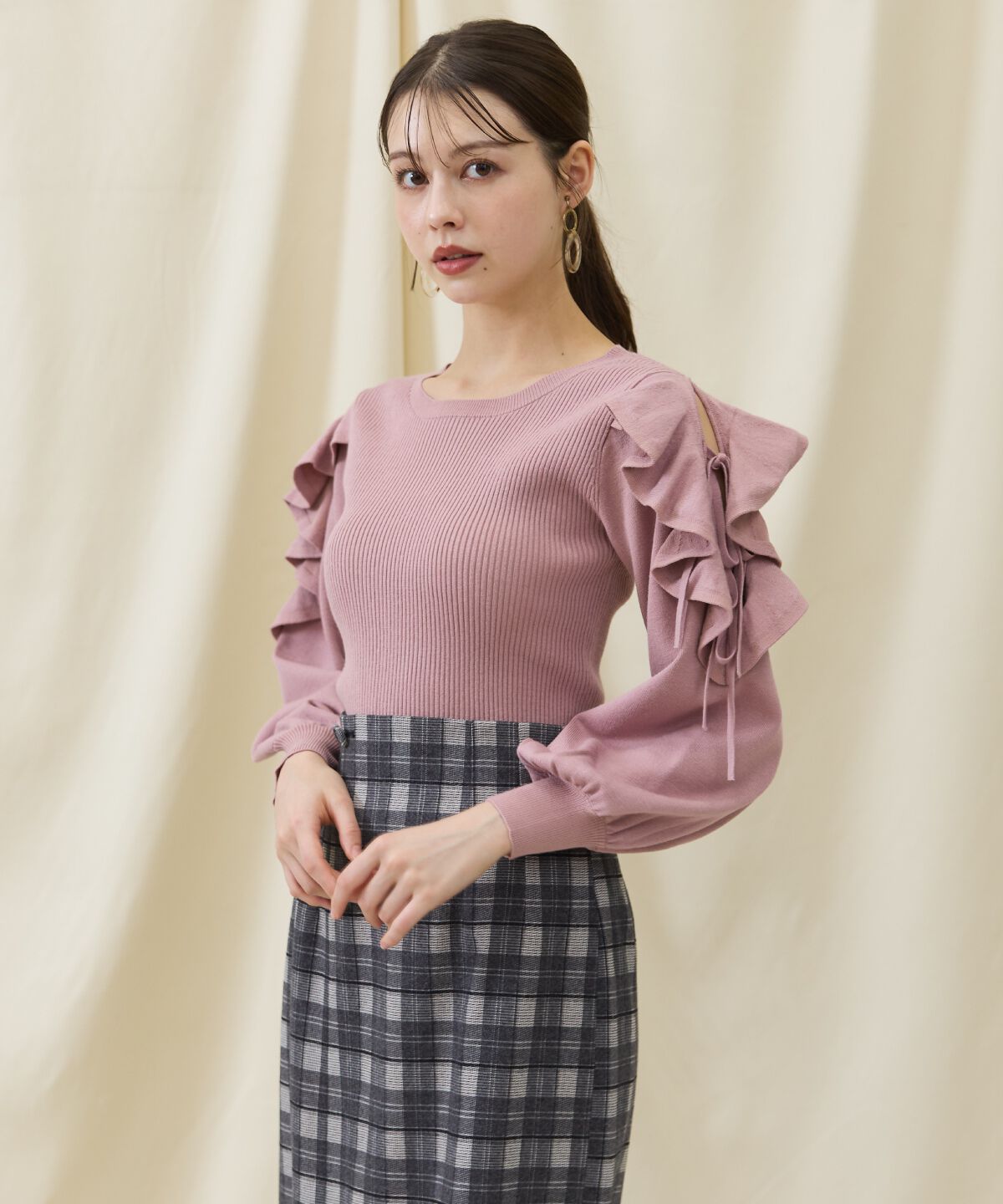 アンドクチュール「袖フリルニット」|ニット・セーター|