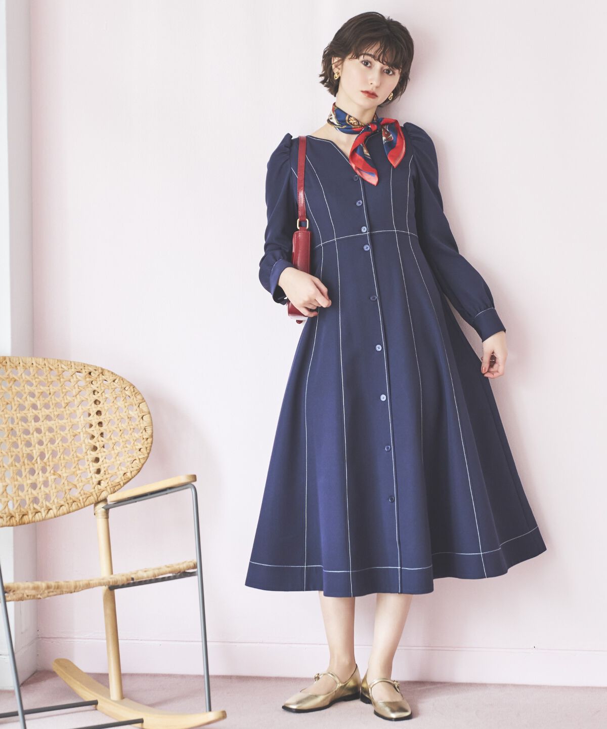 アンドクチュール「デコルテあき配色ステッチワンピース」|ワンピース|