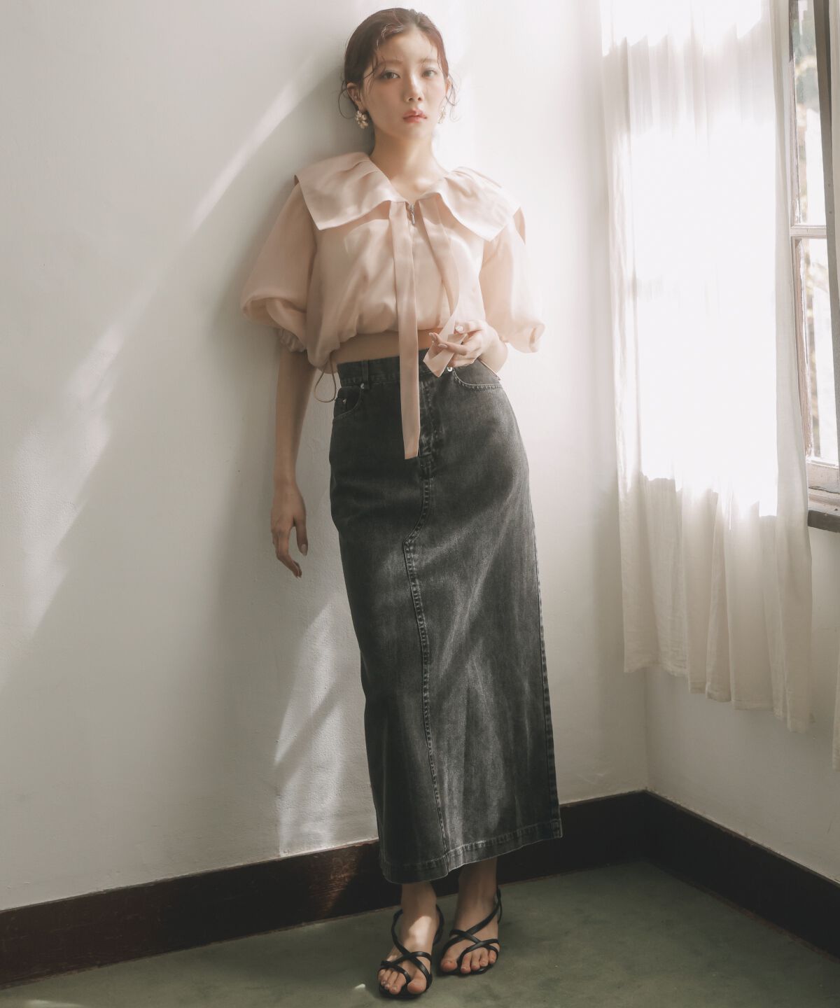 アンドクチュール「ウォッシュドカラーデニムスカート」|スカート|ブラック