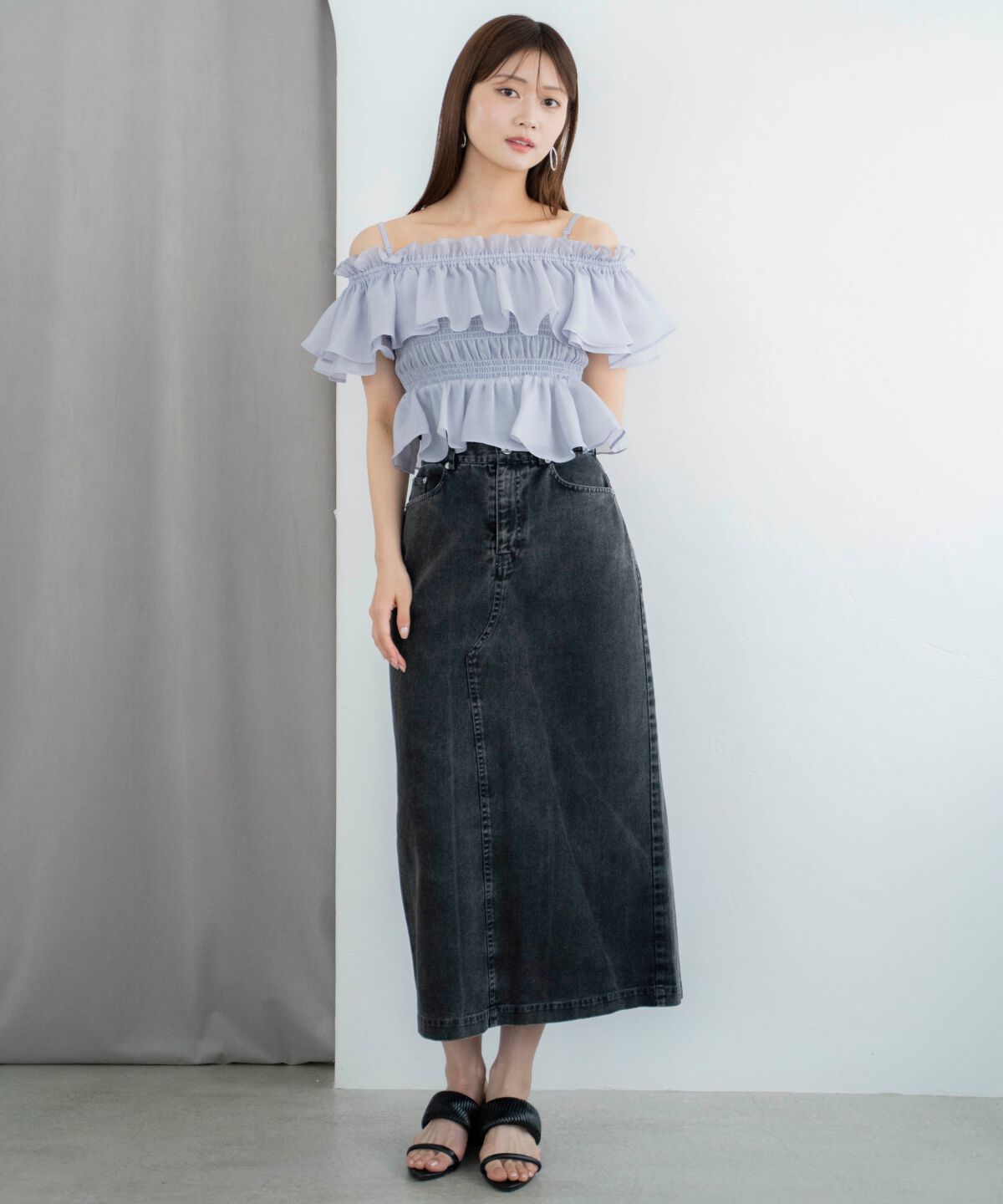 アンドクチュール「ウォッシュドカラーデニムスカート」|スカート|