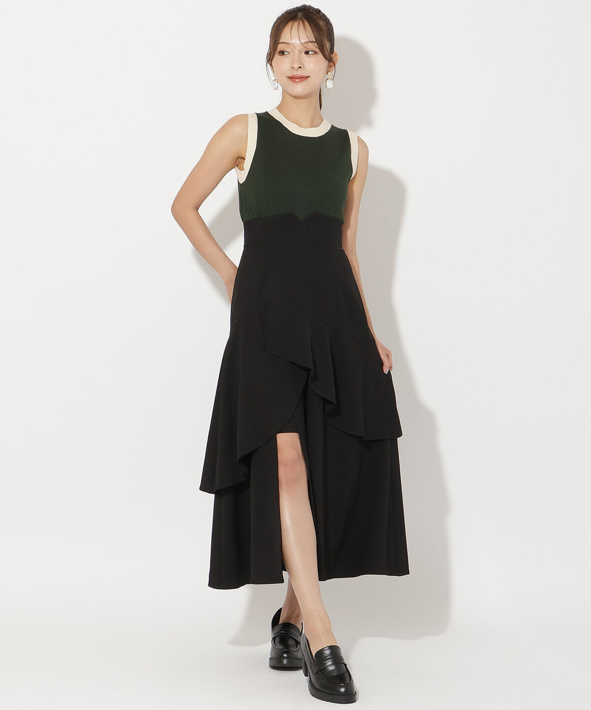 アンドクチュール「バイカラーアンサンブルニット」|カーディガン|