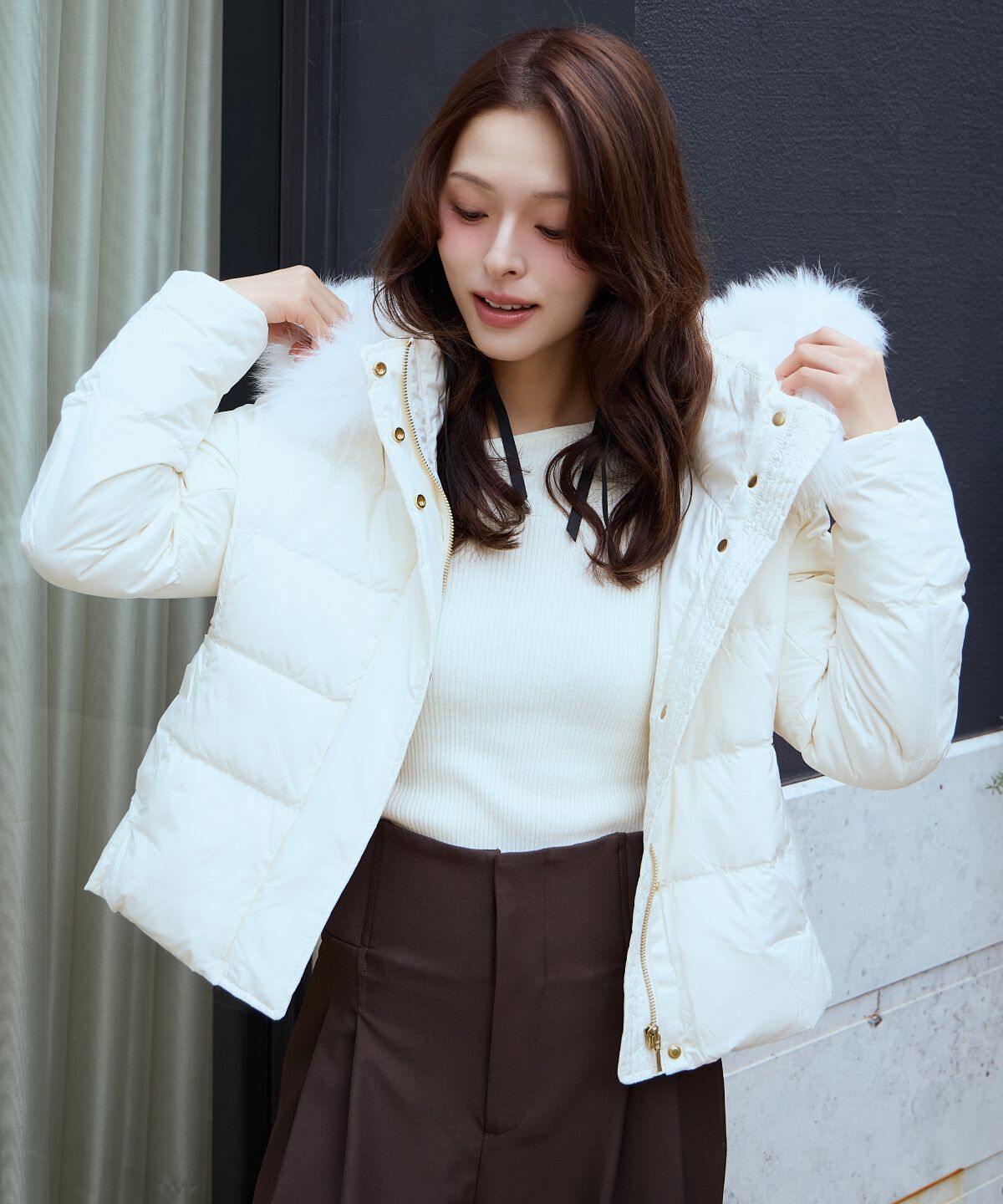 アンドクチュール「FOXファー付きショートダウン」|ダウン|