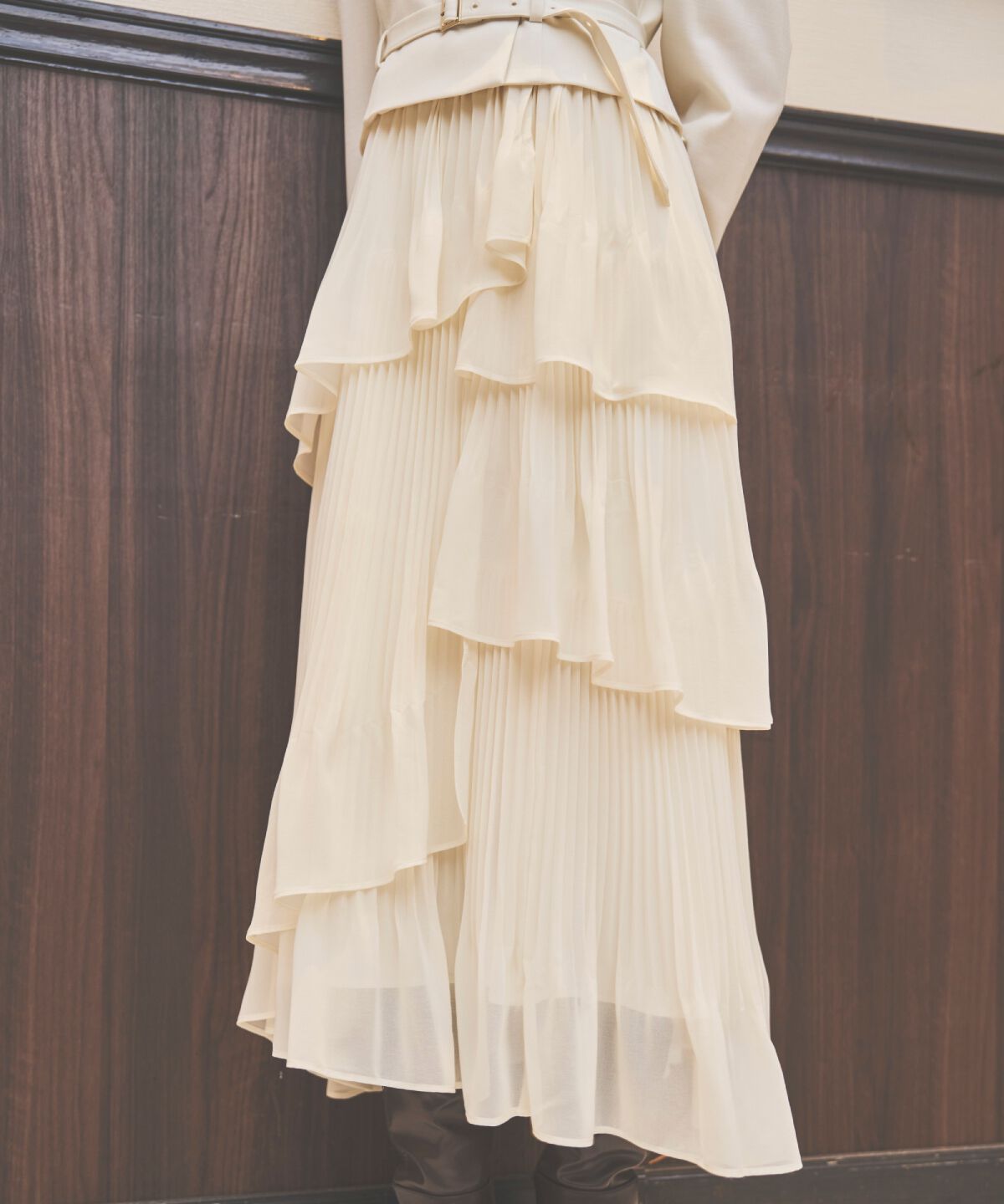 アンドクチュール「ジャケットレイヤードプリーツワンピース」|ワンピース|