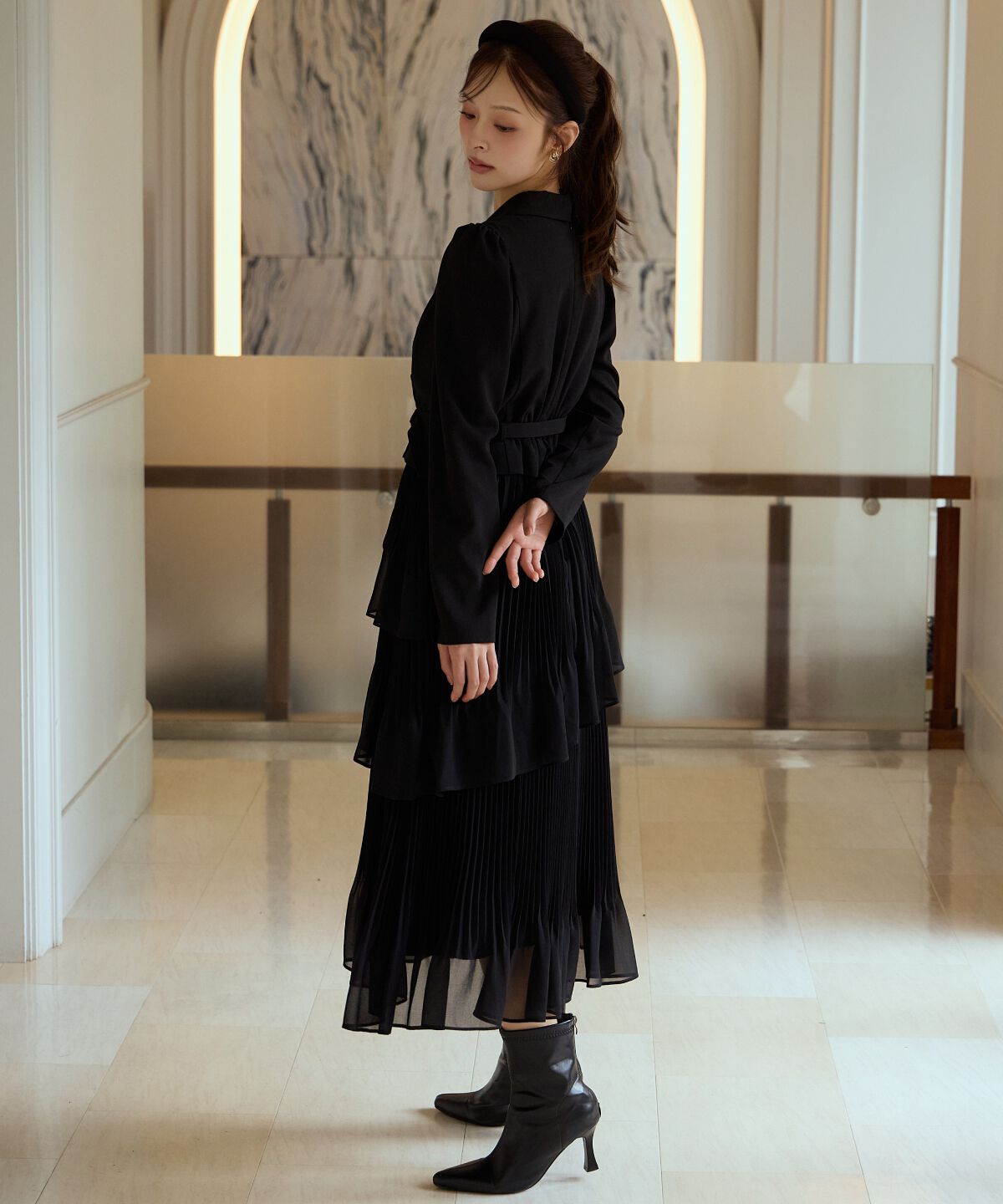 アンドクチュール「ジャケットレイヤードプリーツワンピース」|ワンピース|