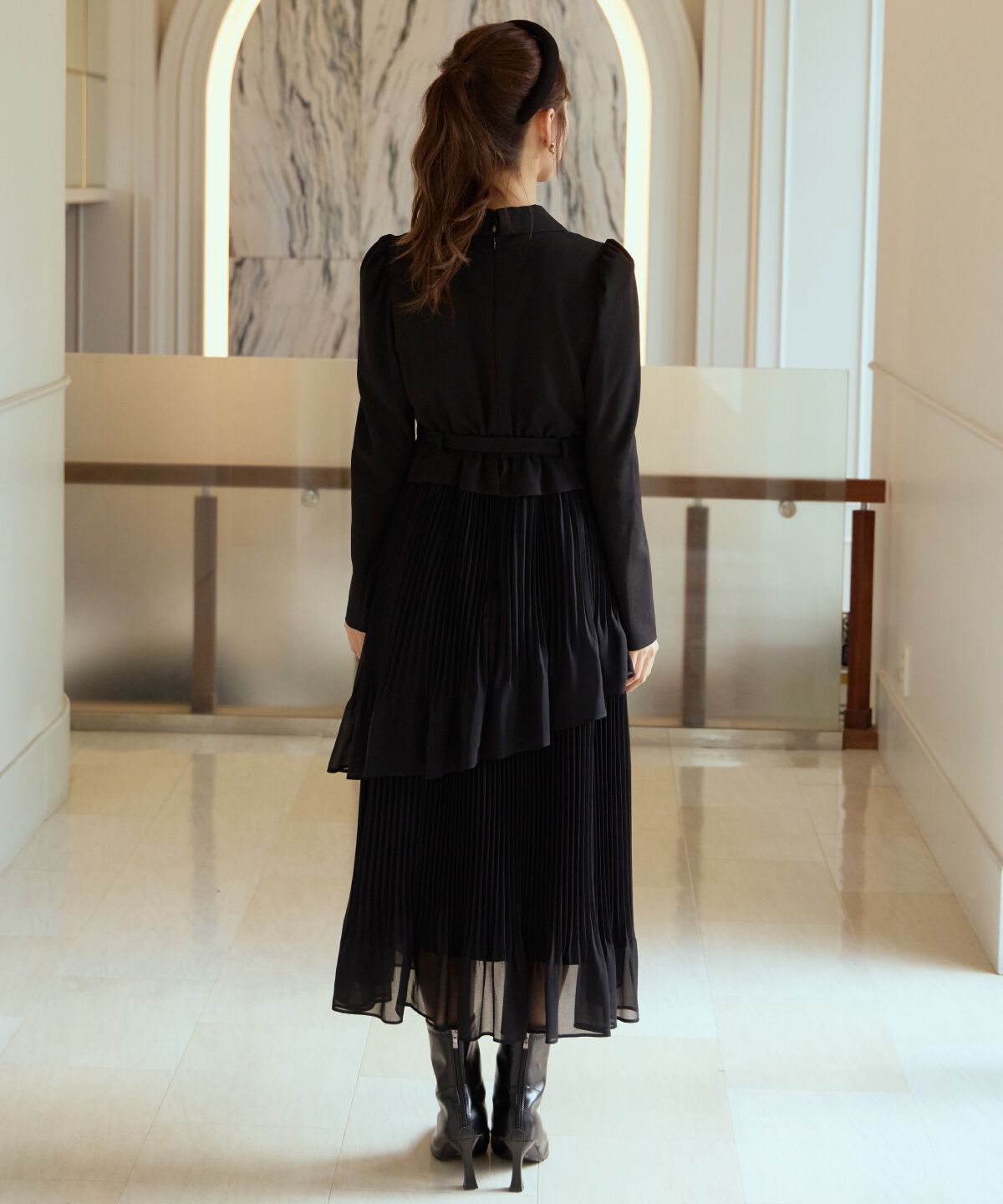 アンドクチュール「ジャケットレイヤードプリーツワンピース」|ワンピース|