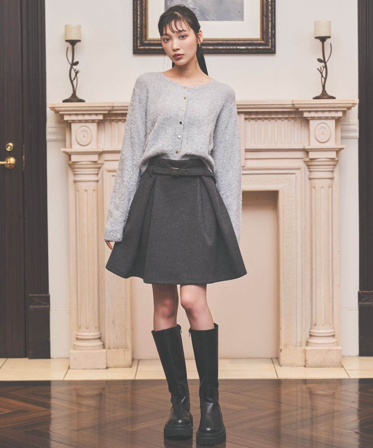 アンドクチュール「ベルト付きボックスミニスカート」|台形|