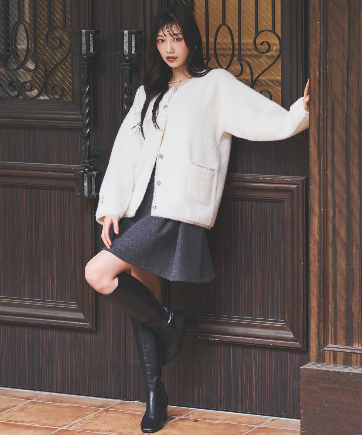 アンドクチュール「ダブルフェイスフェザーカーディガン」|カーディガン|