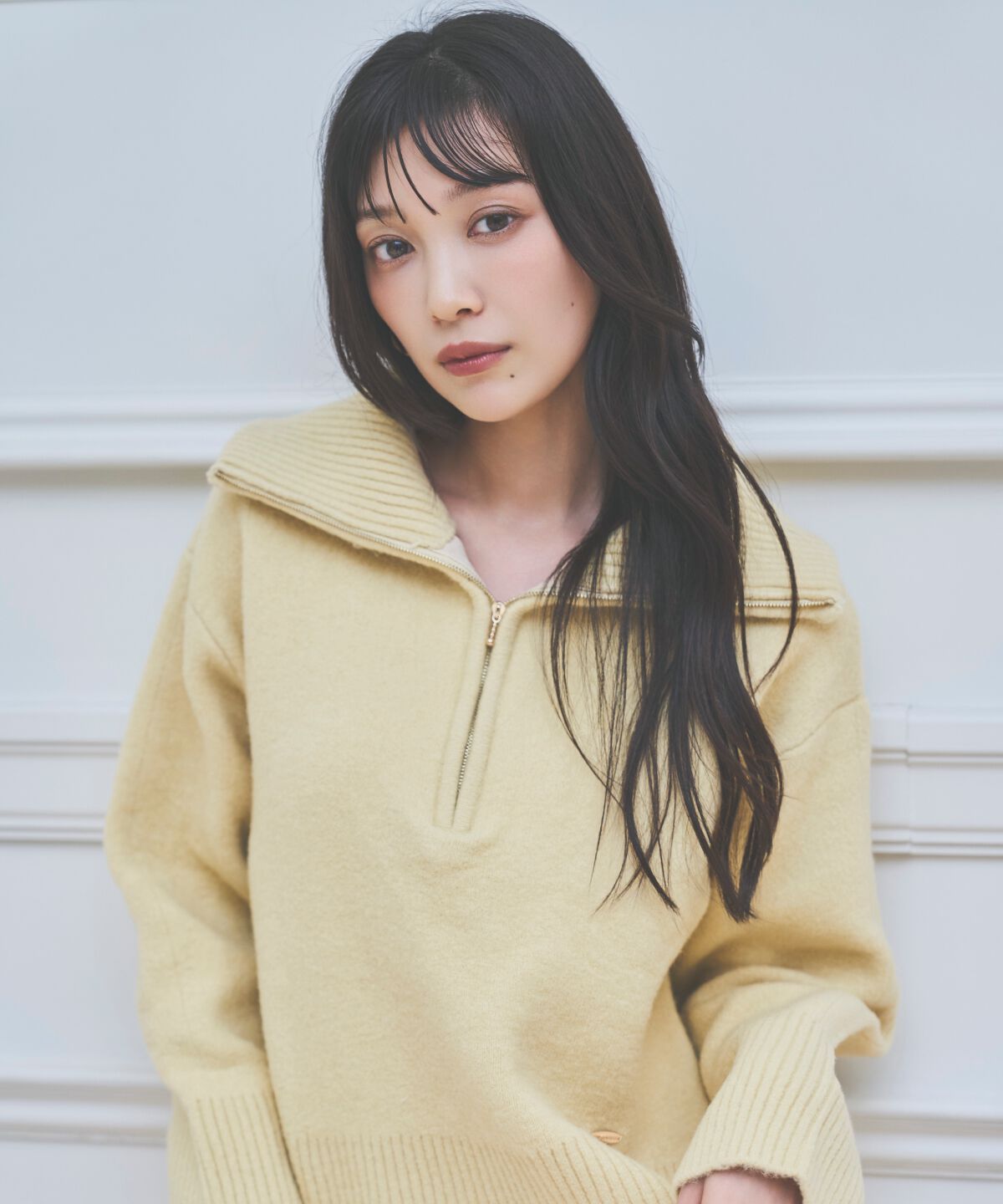 アンドクチュール「ZIPビッグカラープルオーバー」|ニット・セーター|クリーム