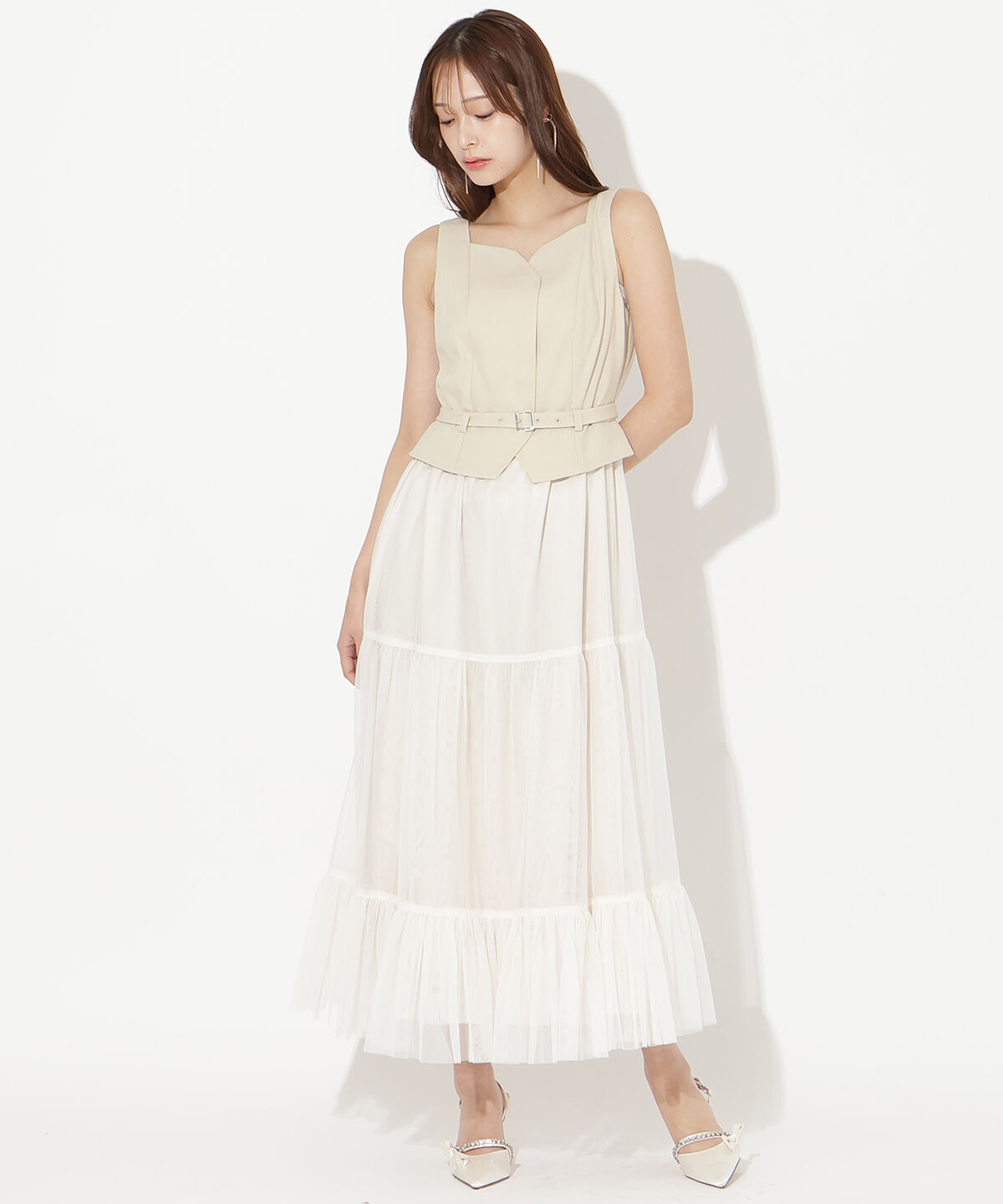 アンドクチュール「異素材ドッキングチュールワンピース」|ワンピース|