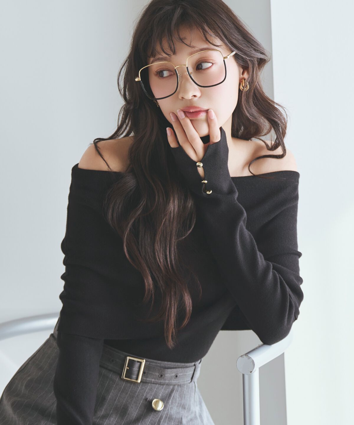 アンドクチュール「オフショルプルオーバー」|ニット・セーター|ブラック