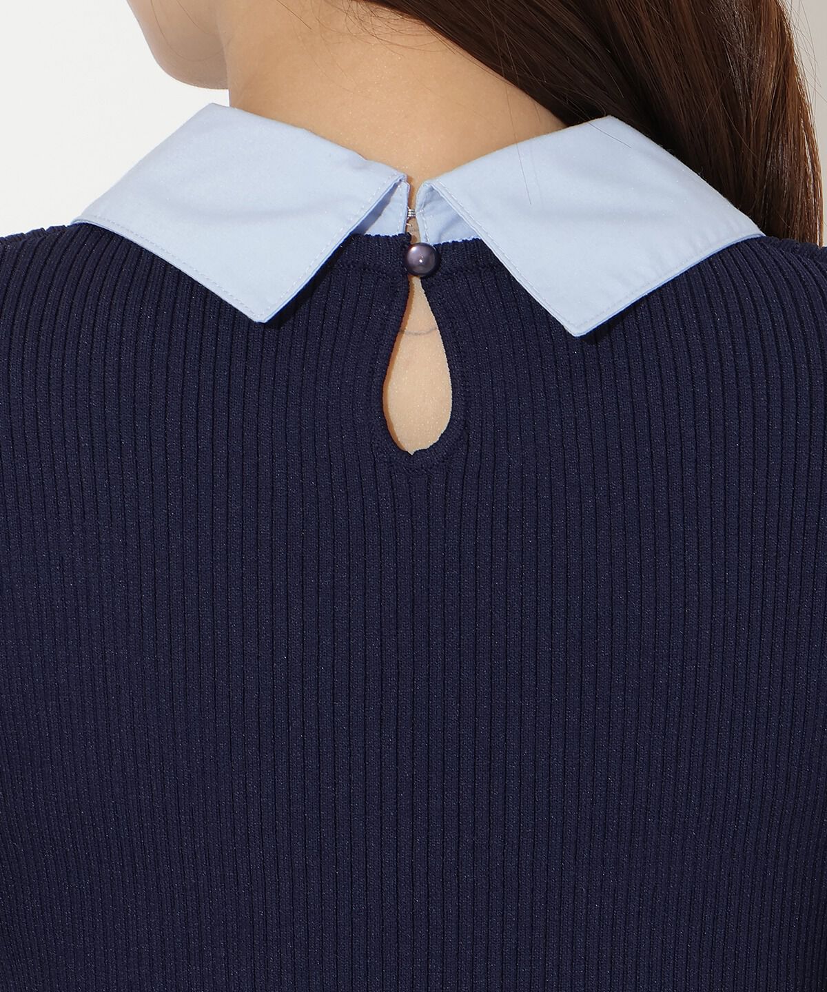 アンドクチュール「シャツ襟付きペプラムニットプルオーバー」|ニット・セーター|