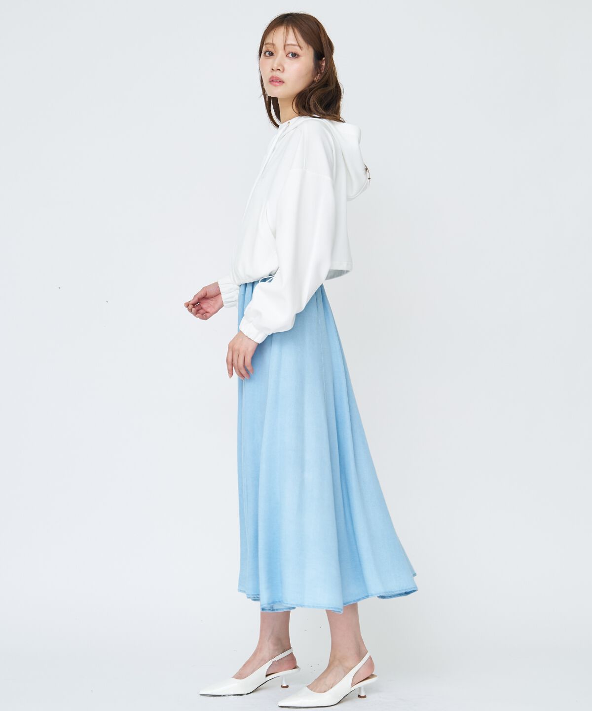 アンドクチュール「デニムライクロングスカート」|フレア|