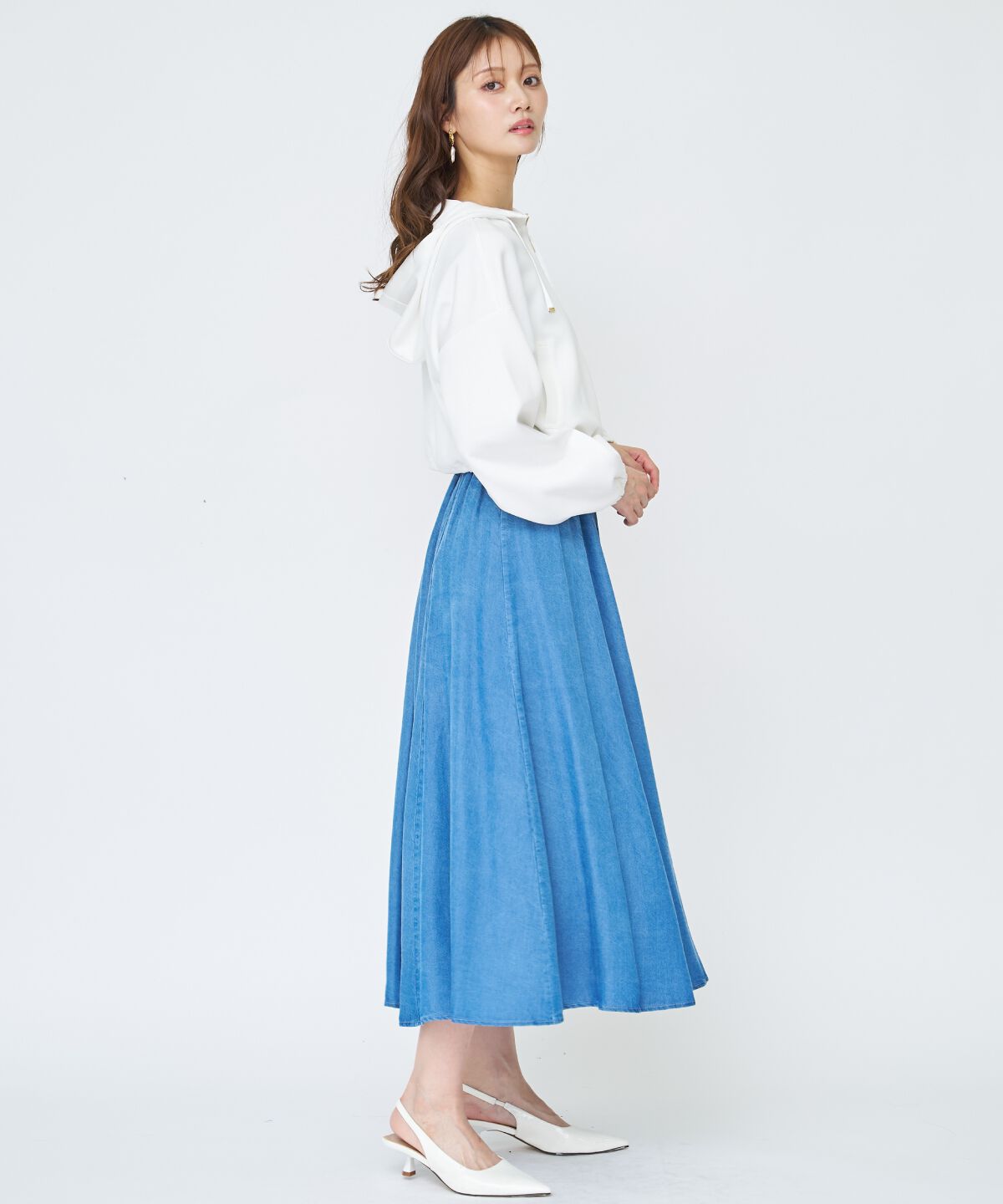 アンドクチュール「デニムライクロングスカート」|フレア|