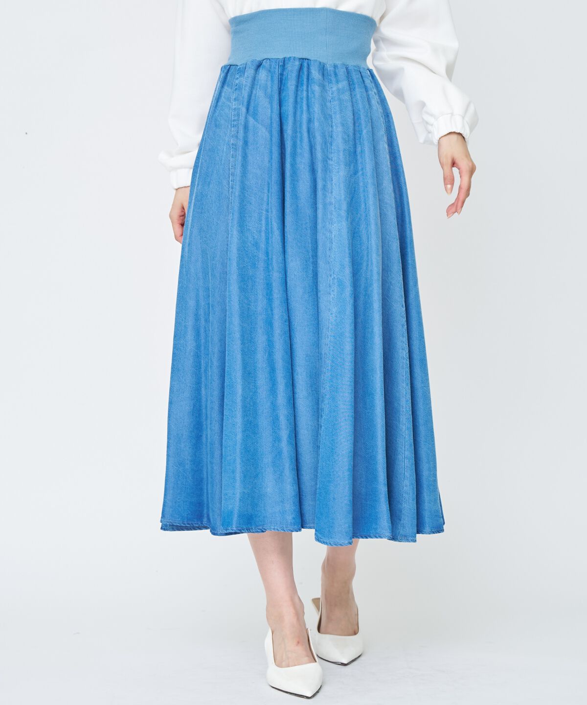 アンドクチュール「デニムライクロングスカート」|フレア|