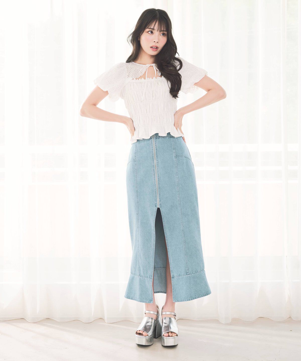 REDYAZEL「コットンレースシャーリングブラウス」|シャツ・ブラウス|