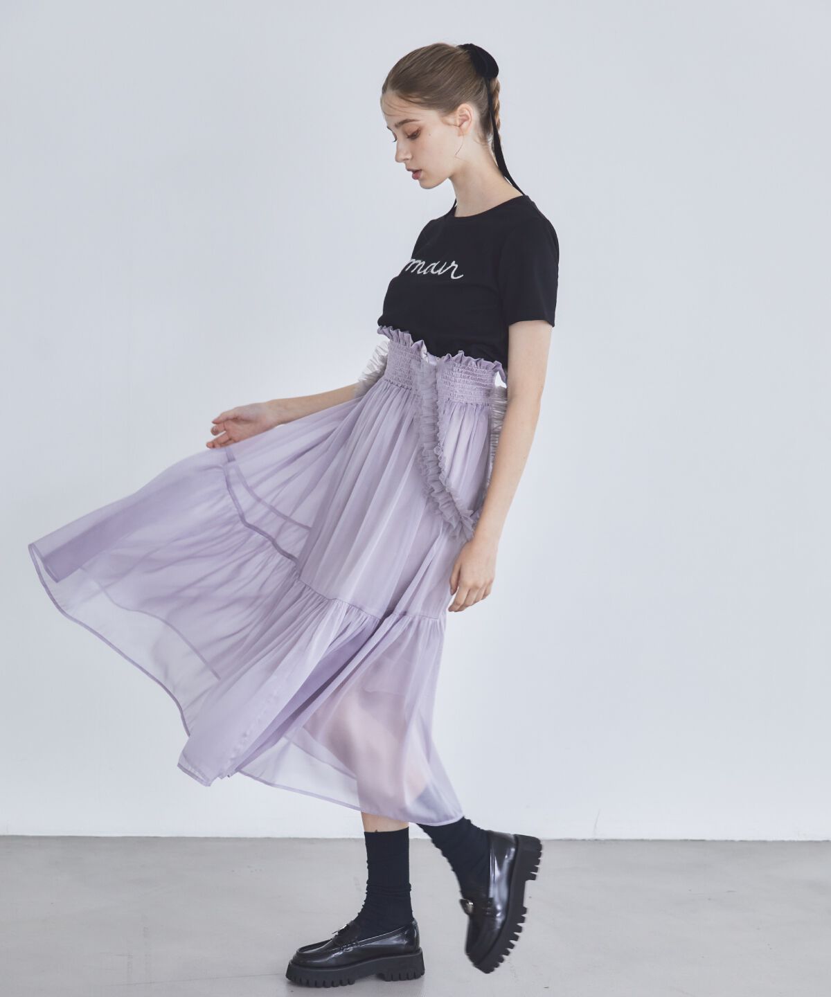 REDYAZEL「チュールショルダーフレアスカート」|フレア|