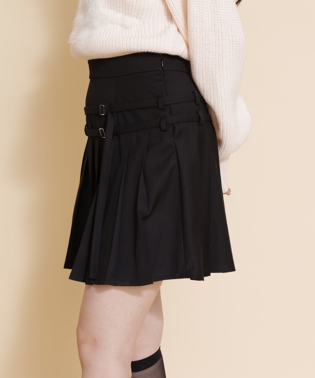 REDYAZEL「ダブルベルトプリーツミニスカート」|フレア|